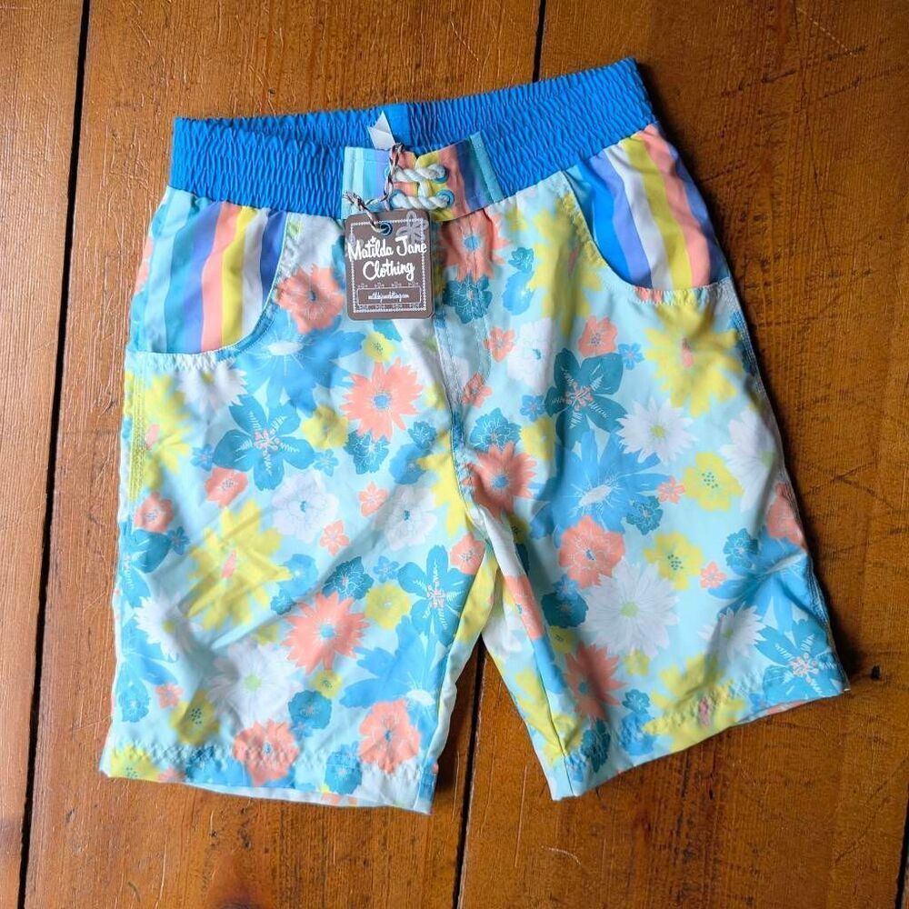 Matilda Jane Oh Boy Swim Trunks Floral Size 8 New With Tags